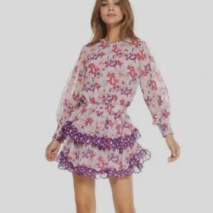 Misa Los Angeles Camila Long Sleeve Ruffle Floral Flowy Mini Dress Size XS